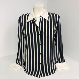 Moda International Silk Black & White Stripe Top